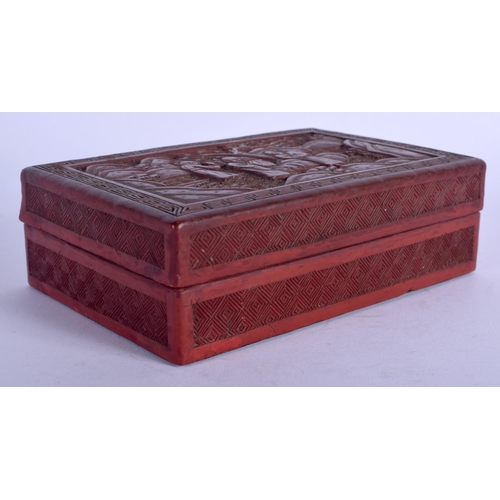 1346 - A 19TH CENTURY CHINESE CARVED CINNABAR LACQUER BOX AND COVER Qing. 14 cm x 9 cm.