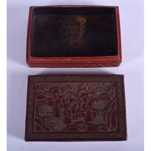 1346 - A 19TH CENTURY CHINESE CARVED CINNABAR LACQUER BOX AND COVER Qing. 14 cm x 9 cm.