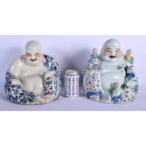 1351 - TWO LARGE CHINESE REPUBLICAN PERIOD PORCELAIN BUDDHAS. Largest 28 cm x 17 cm. (2)