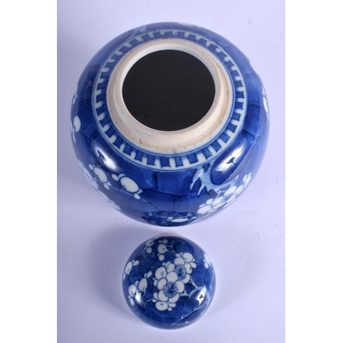 1355 - A 19TH CENTURY CHINESE BLUE AND WHITE PORCELAIN GINGER JAR AND COVER bearing Kangxi marks to base. 1... 