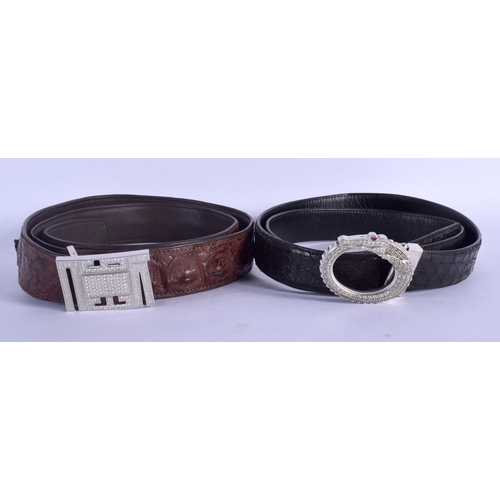 746 - TWO SILVER MOUNTED LEATHER BELTS. (2)