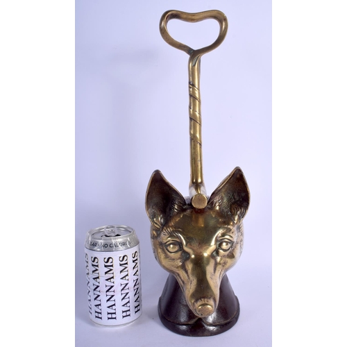 748 - A 19TH CENTURY BRONZE HUNTING FOX AND STIRRUP DOOR STOP. 38 cm high.