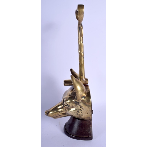 748 - A 19TH CENTURY BRONZE HUNTING FOX AND STIRRUP DOOR STOP. 38 cm high.