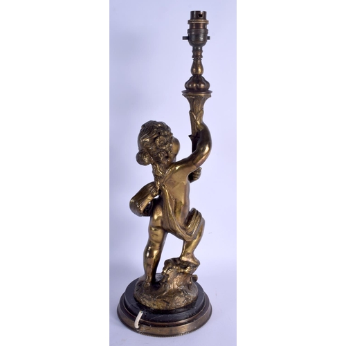 749 - A 19TH CENTURY EUROPEAN BRONZE FIGURE OF A STANDING BOY modelled holding aloft a cornucopia. 45 cm h... 