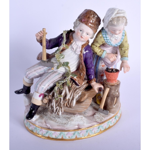 75 - A 19TH CENTURY MEISSEN PORCELAIN FIGURE OF A BOY AND GIRL modelled seated upon a sledge. 15 cm x 10 ... 