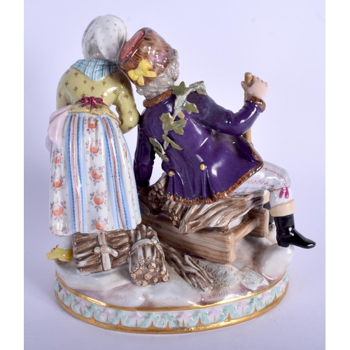 75 - A 19TH CENTURY MEISSEN PORCELAIN FIGURE OF A BOY AND GIRL modelled seated upon a sledge. 15 cm x 10 ... 