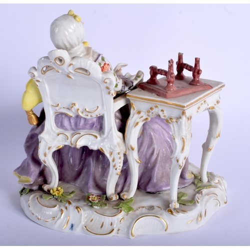 76 - A 19TH CENTURY GERMAN SITZENDORF PORCELAIN FIGURE OF FEMALE modelled upon a chair. 21 cm x 14 cm.