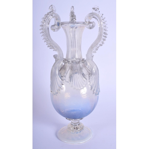 8 - A LOVELY 19TH CENTURY ITALIAN VENETIAN OPAL GLASS VASE with unusual triple spout to body. 19 cm high... 