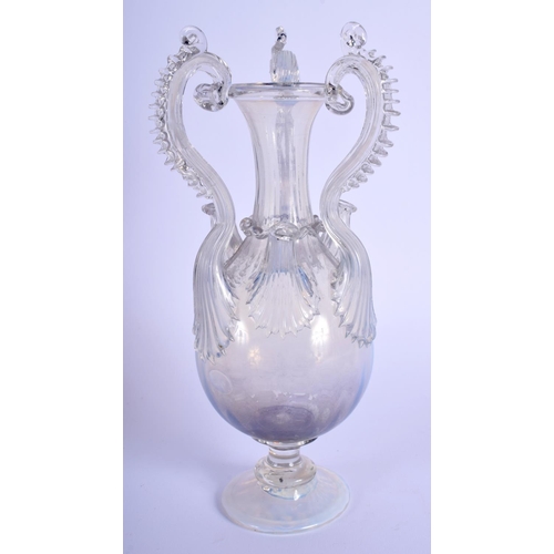 8 - A LOVELY 19TH CENTURY ITALIAN VENETIAN OPAL GLASS VASE with unusual triple spout to body. 19 cm high... 