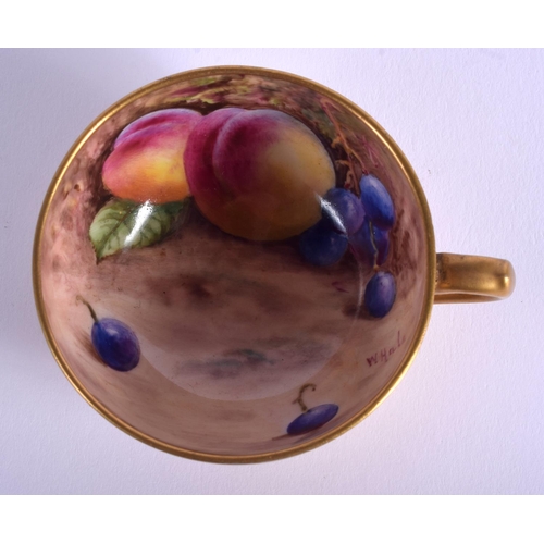 84 - A ROYAL WORCESTER FRUIT PAINTED CUP AND SAUCER by Hale & Price. (2)