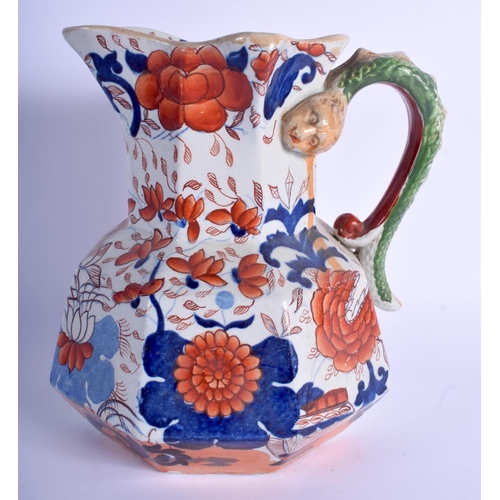 85 - A LARGE 19TH CENTURY MASONS IRONSTONE IMARI JUG painted with flowers. 22 cm x 17 cm.