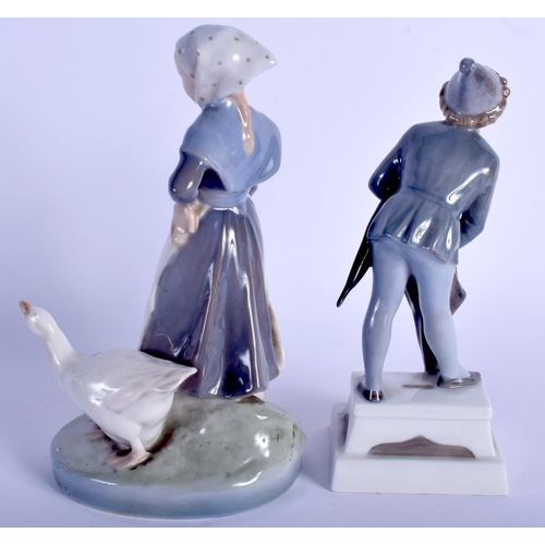 94 - A DANISH COPENHAGEN PORCELAIN FIGURE together with a similar figure. Largest 20.5 cm high. (2)