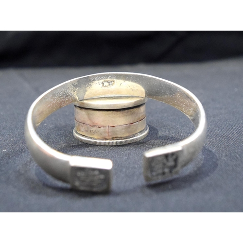 3020 - Two Chinese white metal bangles and a white metal coin box