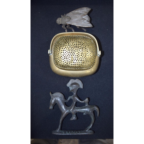 3021 - Bronze lidded Censor ,bronze fly box and bronze warrior on a horse