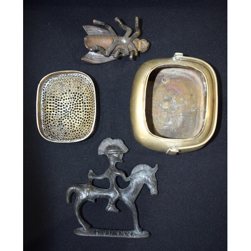 3021 - Bronze lidded Censor ,bronze fly box and bronze warrior on a horse