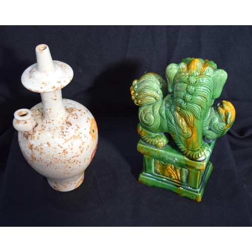 3027 - Chinese Ceramic Foo Dog and a ceramic vessel.  28 cm