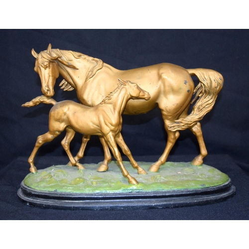 3042 - Spelter figure of a horse with foal.  24cm x 35cm