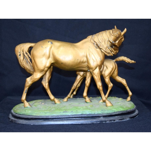 3042 - Spelter figure of a horse with foal.  24cm x 35cm