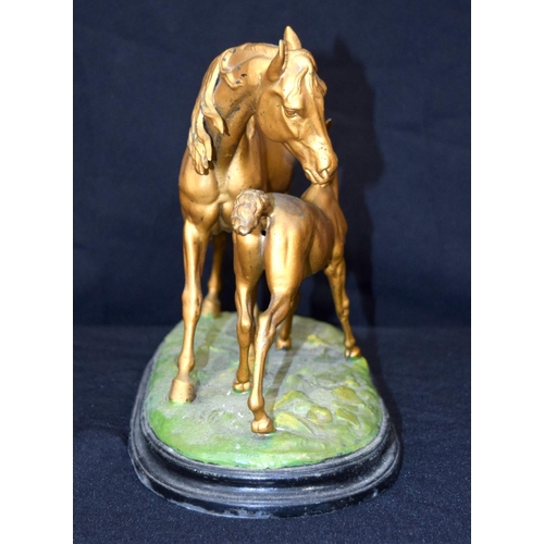 3042 - Spelter figure of a horse with foal.  24cm x 35cm