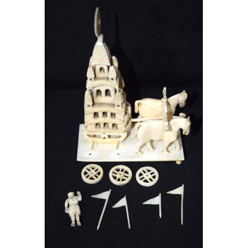 3050 - Small Ivory group Temple , horses and others 13cm x 5cm