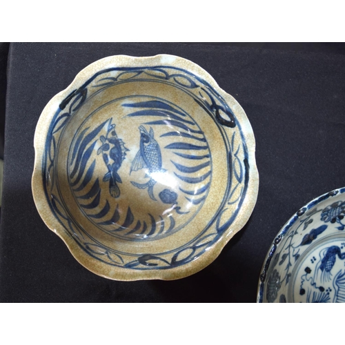 3052 - Crackle glaze dragon bowl and two other bowls largest 20cm