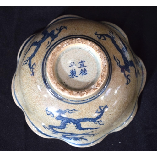 3052 - Crackle glaze dragon bowl and two other bowls largest 20cm