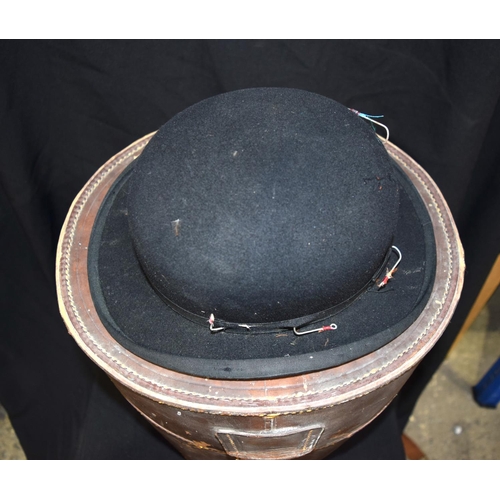 3053 - Two vintage Bowler hats and a Top Hat together with a quality leather hat box