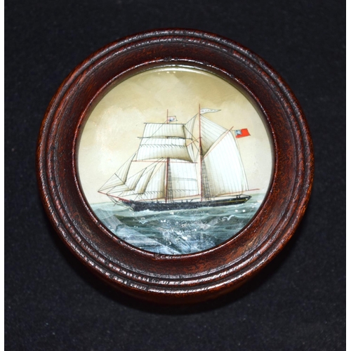 3063 - A Lovely wooden Trinket Box with glass reverse painted sailing ship image