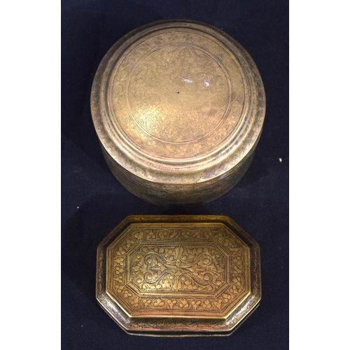 3065 - Two Indian19C engraved Brass boxes.  Largest 9.5cm x 13cm