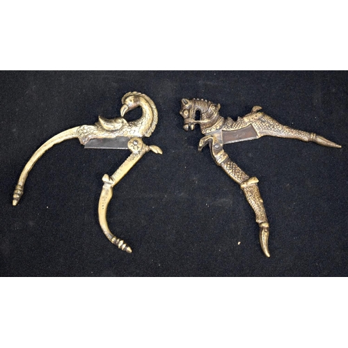 3067 - Two Indian bronze Nut Crackers in form of a bird and a horse 18 cm