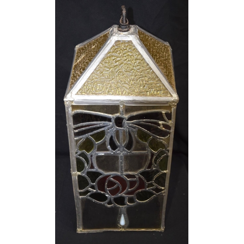 3074 - A large stained glass leaded hanging Lantern.