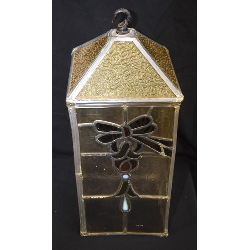 3074 - A large stained glass leaded hanging Lantern.