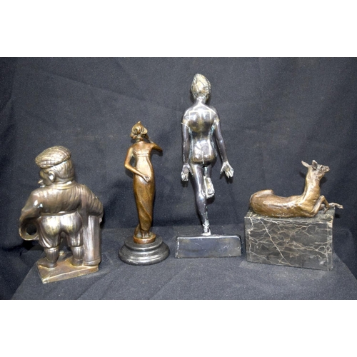 3081 - Bronze figure of a Deer, a Female and two spelter figures largest 28cm