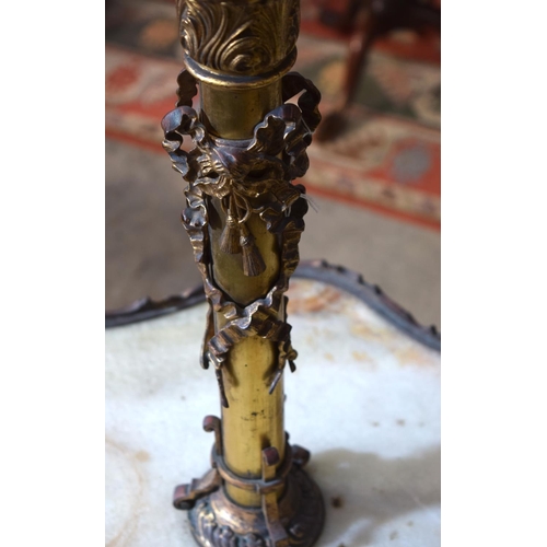 3095 - 19th Century English (in a French style) marbled top Table with Bronze legs.  147cm x 51cm