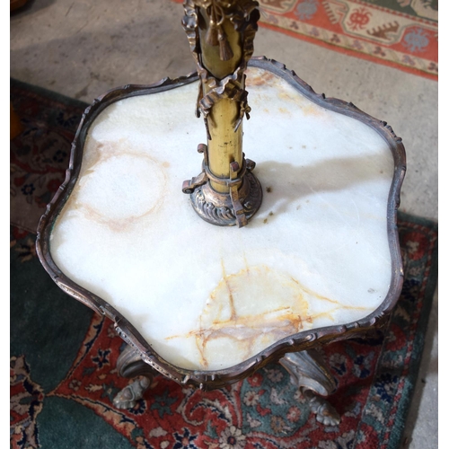 3095 - 19th Century English (in a French style) marbled top Table with Bronze legs.  147cm x 51cm