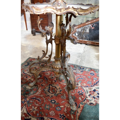 3095 - 19th Century English (in a French style) marbled top Table with Bronze legs.  147cm x 51cm