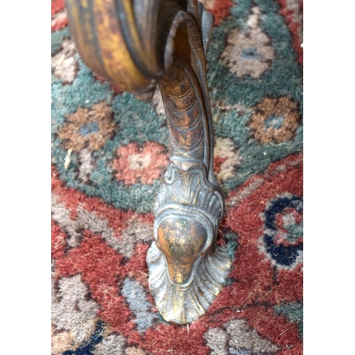 3095 - 19th Century English (in a French style) marbled top Table with Bronze legs.  147cm x 51cm