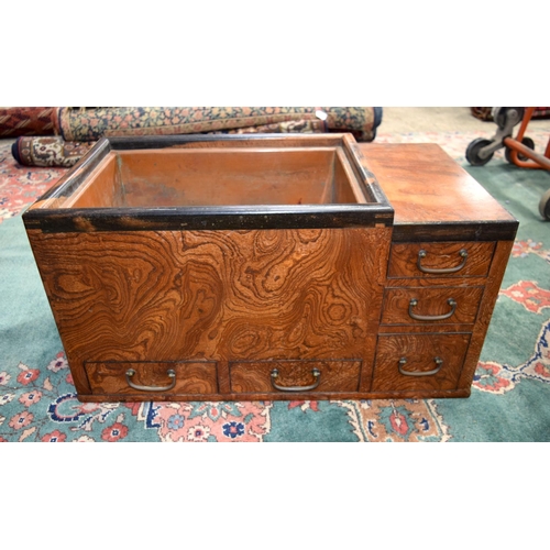 3096 - Japanese copper lined wooden travelling Food Storage Box with 5 drawers.  40cm x 75cm