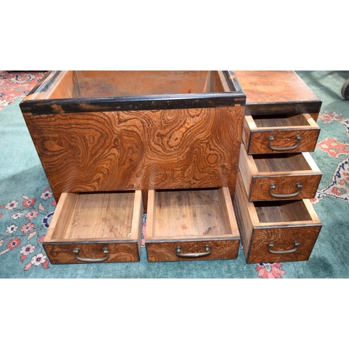 3096 - Japanese copper lined wooden travelling Food Storage Box with 5 drawers.  40cm x 75cm