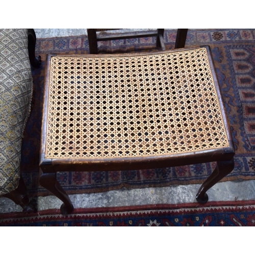 3108 - Three wooden Foot Stools (2 wicker and another upholstered)