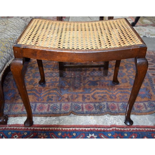 3108 - Three wooden Foot Stools (2 wicker and another upholstered)