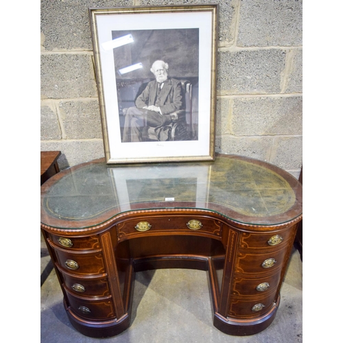 3110 - An Antique Kidney shaped Desk with glass top, once owned by Sir John Lubbock who was elected to Parl... 