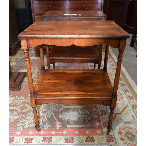 3114 - A pair antique yew wood small Side Tables with veneered tops.  58cm x 47cm