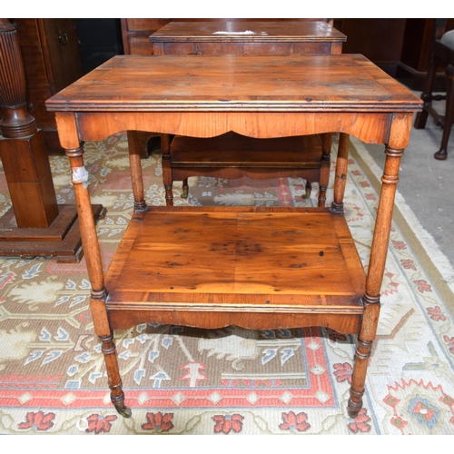 3114 - A pair antique yew wood small Side Tables with veneered tops.  58cm x 47cm