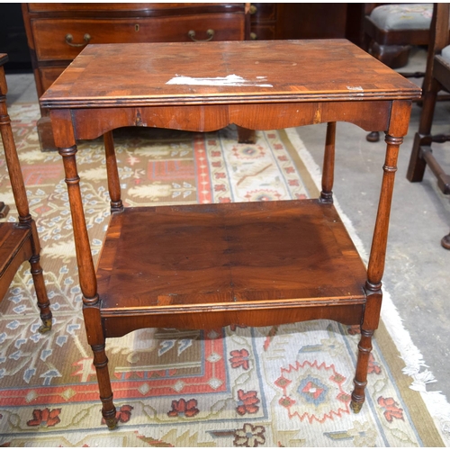 3114 - A pair antique yew wood small Side Tables with veneered tops.  58cm x 47cm