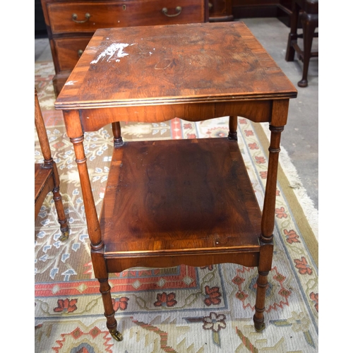 3114 - A pair antique yew wood small Side Tables with veneered tops.  58cm x 47cm