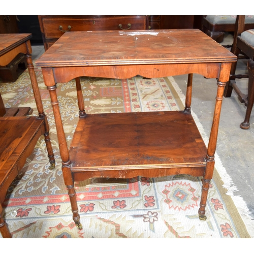 3114 - A pair antique yew wood small Side Tables with veneered tops.  58cm x 47cm