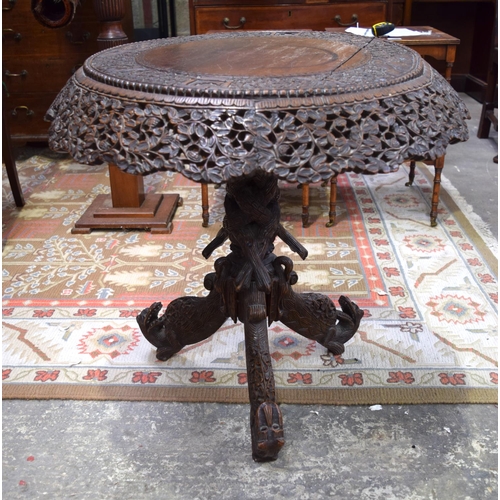 3115 - Burmese carved Table with ornate dragon legs and foliage to top.  68cm x 70cm