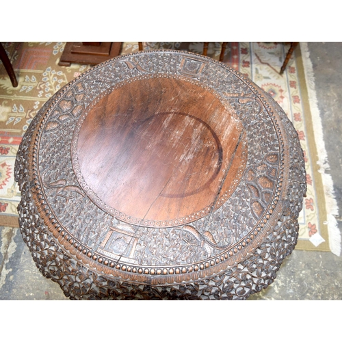 3115 - Burmese carved Table with ornate dragon legs and foliage to top.  68cm x 70cm