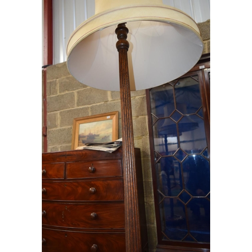 3123 - Four wooden Lamp Stands with shades.  largest 159cm tall